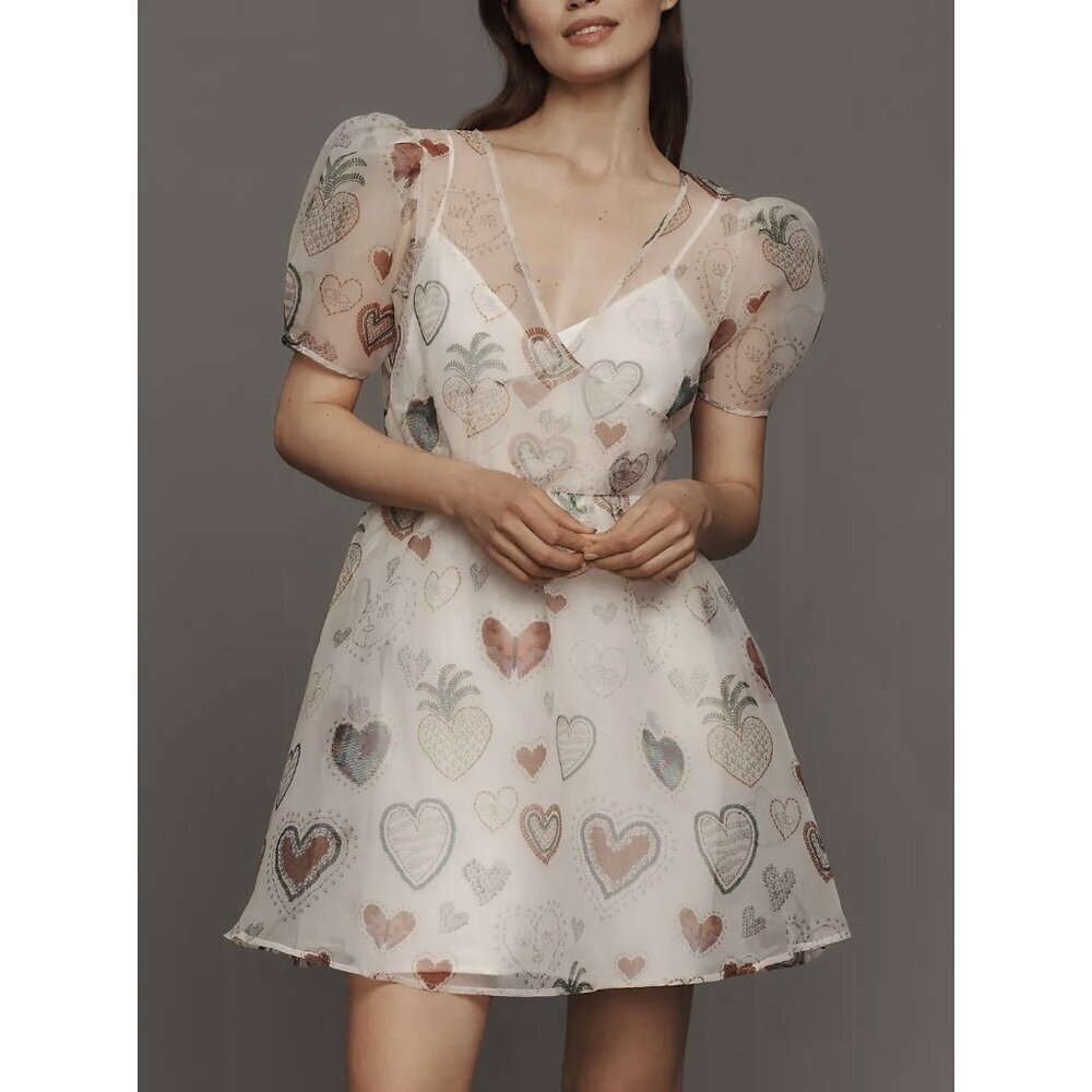 NWT Size S - Farm Rio x Anthropologie Semi-Sheer Puff-Sleeve Dress (NWT US$ 228) - Picture 6 of 13